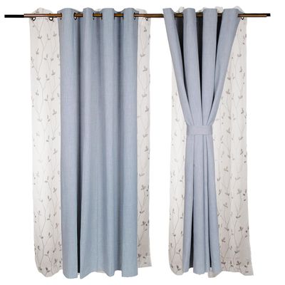 Set Cortinas de ambiente 4 pzas B.Out City y velo bordado Gris 140x225
