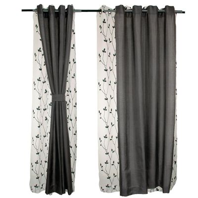 Imagen 1 del producto Set Cortinas de ambiente 4pzas tela Mati y velo bordado Gris oscuro