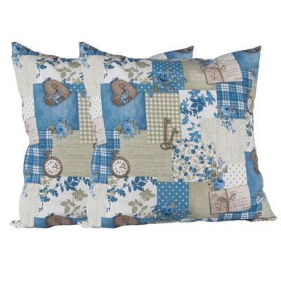 Set 2 cojines Lona Española Patchwork 50x50  AZUL