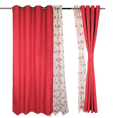 Set cortinas  4 pzas B.Out City y velo bordado Rojo 140x225