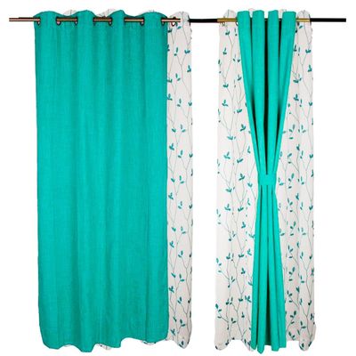 Set Cortinas Ambiente 4 pzas B.Out City y velo Bordado turquesa