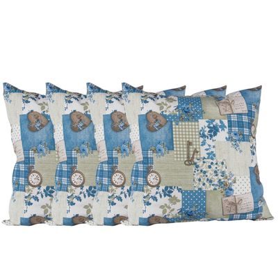 Set 4 cojines Lona Española Patchwork 50x50  azul