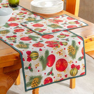 Imagen 2 del producto set Camino de mesa c 6 individuales Lona espa ola estampada Navidad Esferas