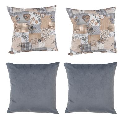 Set 4  Cojines Tela  40x40   Lona Patchwork  y Felpa Gris