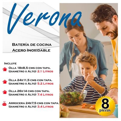 Imagen 2 del producto Batería de cocina Verona 8 piezas Silver- Acero Inoxidable