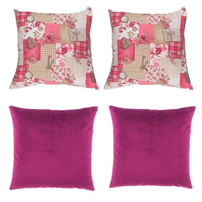 Set 4  Cojines Tela  40x40   Lona Patchwork   y Felpa  Burdeo
