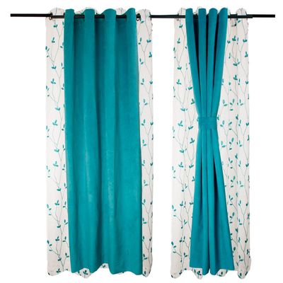 Set Cortinas 4 pzas New Velvet -Velo Bordado turquesa