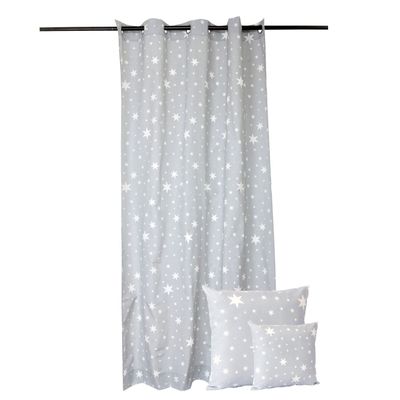 Juego Cortinas + Cojines infant. Estrellita Gris
