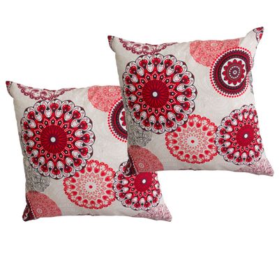 Set 2 cojines Lona Española Mandala 50x50 cm Rojo
