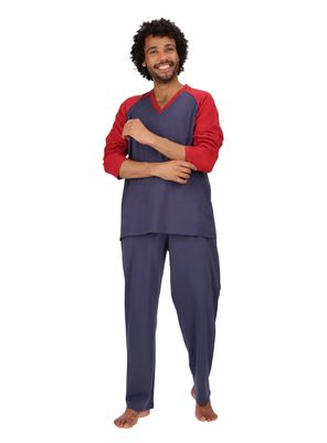 Pijama largo Algodón Cuello V Azul Mota