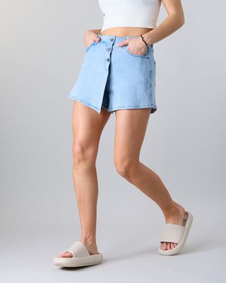 Falda Short Mujer Denim Celeste Polemic
