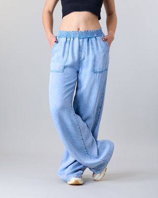 Pantalon Mujer Tencel cintura elasticada Celeste Polemic