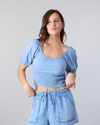 Polera Mujer Algodón manga globo procesada Polemic