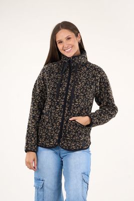 Poleron polar full print look sherpa Negro mujer Polemic