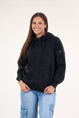 Poleron franela full zipper procesado Negro VW7715 Polemic