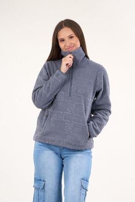 Poleron sherpa hot print medio cierre Azul mujer Polemic
