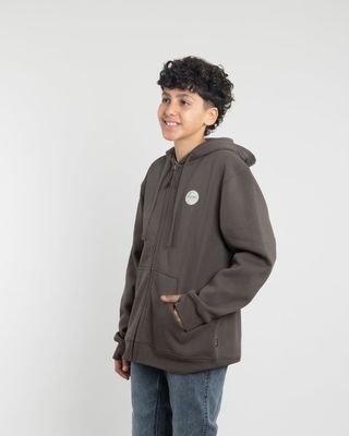 Imagen 1 del producto Poleron con cierre y gorro Invierno Café niño POLEMIC