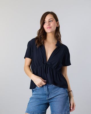 Blusa Mujer Escote V Crep  Negro Polemic