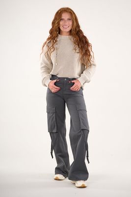 Pantalon cargo Twill wide leg Gris VW4721 Mujer Polemic