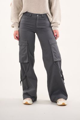 Imagen 2 del producto Pantalon cargo Twill wide leg Gris VW4721 Mujer Polemic