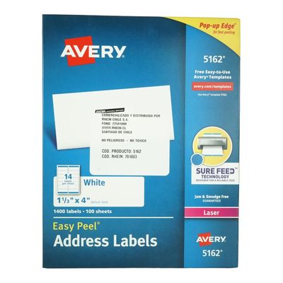 Imagen 1 del producto 1400 ETIQUETAS AUTOADHESIVA AVERY 5162 - 100HJS CARTA BL