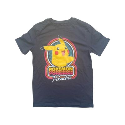 Polera Pikachu Pokemon Retro Negra Niño