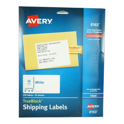 250 ETIQUETAS 2X4” AVERY 8163 - 25HJS CARTA BLANCO
