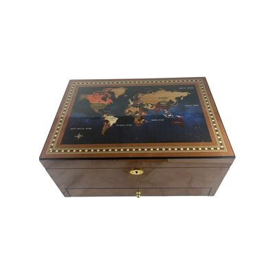 Caja Humidor de Puros con Mapa del Mundo y Cajon