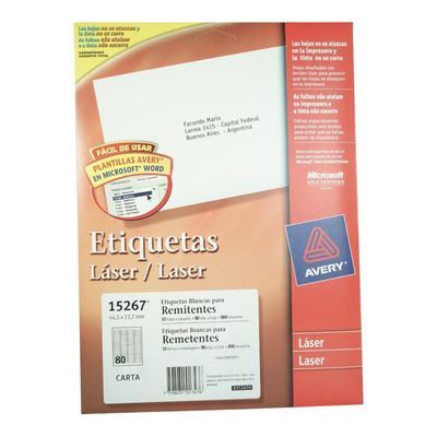 800 ETIQUETAS 4,5X1,2 CM AVERY 15267 - 10HJS CARTA BL