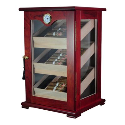 GABINETE HUMIDOR DE PUROS MADERA CAOBA 3 NIVELES CON HIGROMETRO