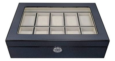 Imagen 2 del producto Caja 10 Relojes Madera Fibra De Carbon Interior Terciopelo