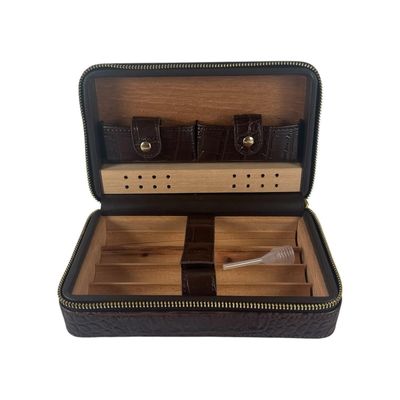 Estuche Humidor de Puros para Viaje Cuero PU Cafe