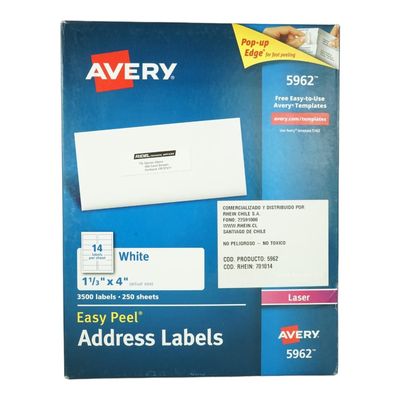 ETIQUETAS AVERY 3,4X10,2 CM AUTOADHESIVA 5962 CARTA