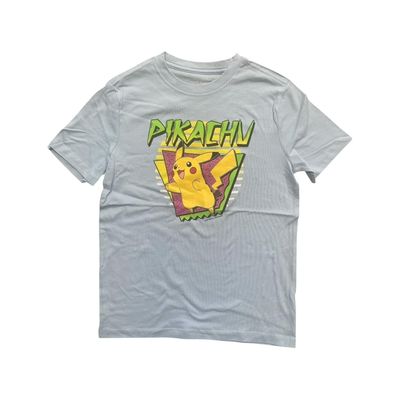 Polera Pikachu Retro Celeste Niño