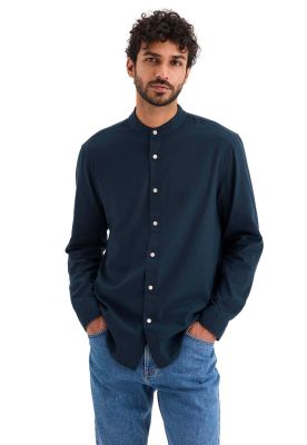 Camisa Hombre Band Collar LS Regular Fit Azul A1730-0030