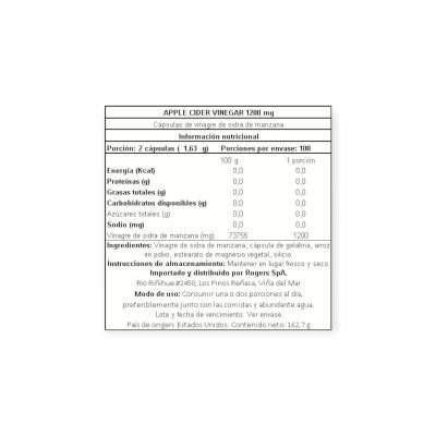 Imagen 2 del producto VINAGRE DE MANZANA 1200MG 200 CPS - NATURE´S TRUTH