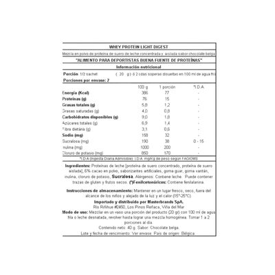 Imagen 2 del producto PROTEINA WHEY LIGHT DIGESTY CHOCOLATE BELGA 40 GR - QNT