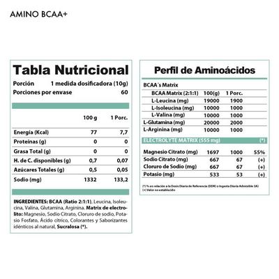 Imagen 2 del producto Amino BCAA Sabor Limonada 600 grs. 60 servicios