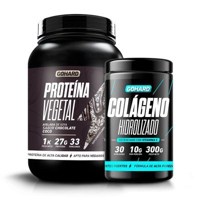 Imagen 1 del producto PACK PROTEINA VEGETAL CHOCOLATE COCO + COLAGENO HIDROLIZADO SIN SABOR - GOHARD