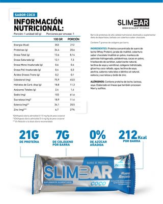 Imagen 2 del producto Box 12 Barras de proteína 20gr de proteína 60gr Slimbar Coco