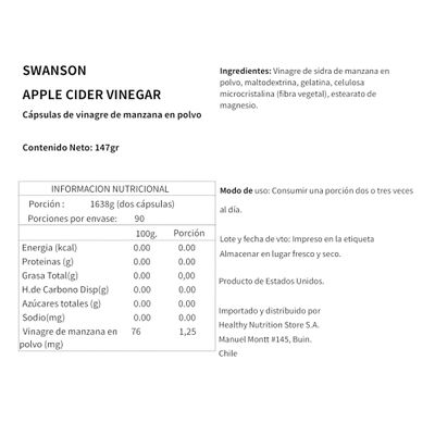 Imagen 2 del producto VINAGRE DE MANZANA 625MG 180 CAPSULAS VEGANAS SWANSON