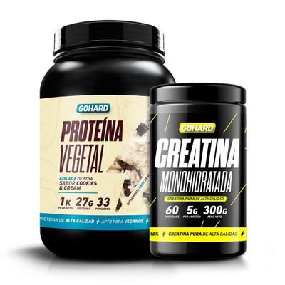 PACK PROTEÍNA VEGETAL COOKIES AND CREAM + CREATINA MONOHIDRATADA 300GR SIN SABOR - GOHARD