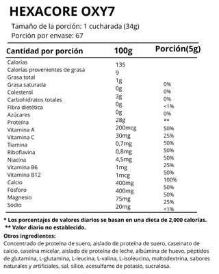 Imagen 2 del producto PROTEINA OXY 7 WHEY PROTEIN 5LBS 67 SV VAINILLA CARAMEL - HEXACORE