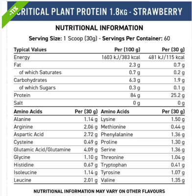 Imagen 2 del producto PROTEINA CRITICAL PLANT PROTEIN 1.8KG 60 SERVICIOS STRAWBERRY- APPLIED NUTRITION