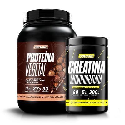 PACK PROTEÍNA VEGETAL AVELLANA + CREATINA MONOHIDRATADA 300GR SIN SABOR - GOHARD