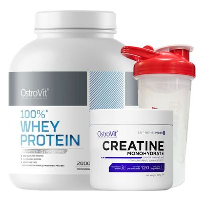100% Whey Protein 2000gr Hazelnut cream + Creatina monohidratada 300gr + shaker 750ml
