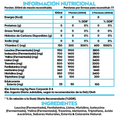 Imagen 2 del producto Aminoacidos Bcaas Esenciales 1kg 77sv PIÑA COLADA - Italo Grottini