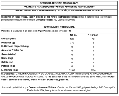Imagen 2 del producto ARGININA 3000MG 300 CAPSULAS OSTROVIT
