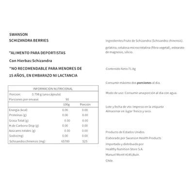 Imagen 2 del producto SCHIZANDRA BERRIES 525MG 90 C PSULAS SWANSON