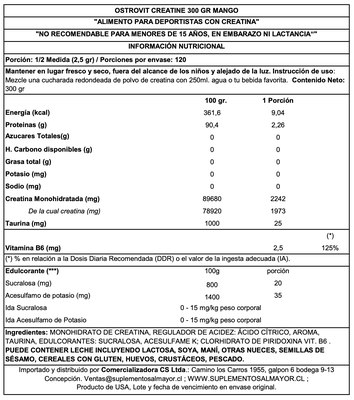 Imagen 2 del producto CREATINE MONOHYDRATADA 300GRS MANGO - OSTROVIT